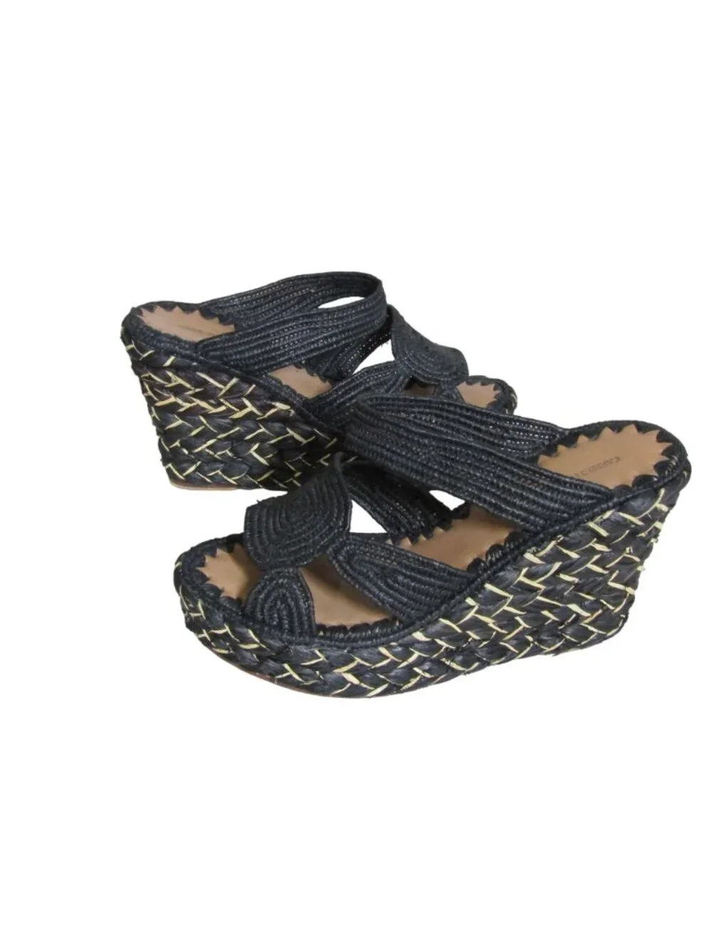 CARRIE FORBES Platform Wedge Sandals Espadrilles Raffia Black EU 39 US 8-8.5